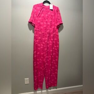 Sugarlips Pink Floral Wide Leg Jumpsuit NWT Size 1X Mock Neck Barbiecore